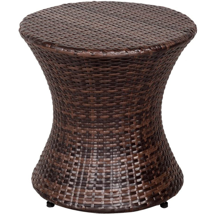 Winston Porter Sundale Outdoor Small Side Table, Patio Rattan End Table, 20 InchHourglass Wicker
